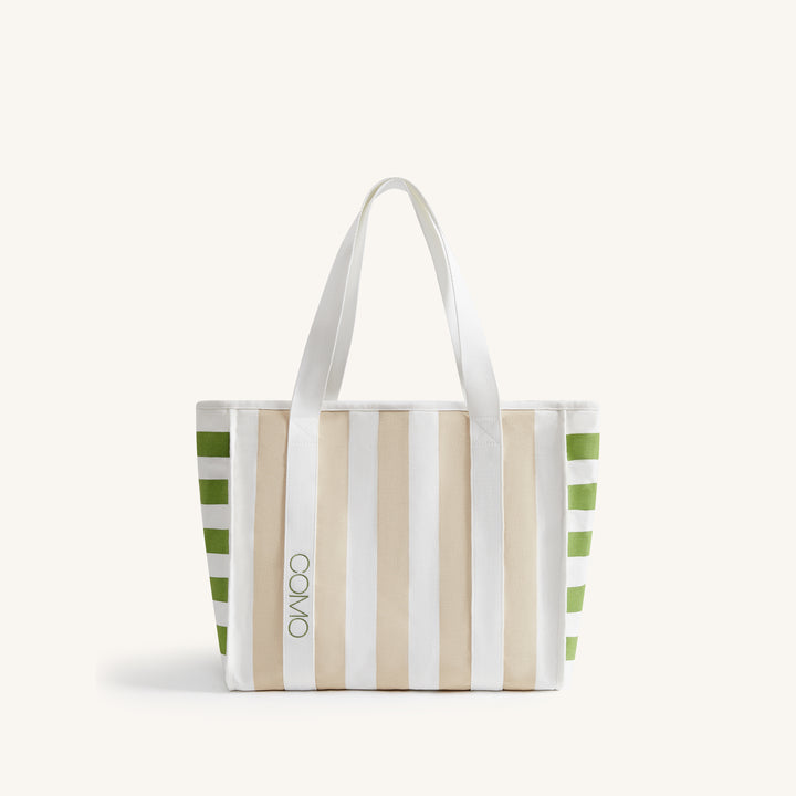COMO Canvas Tote Bag in Taupe and Green