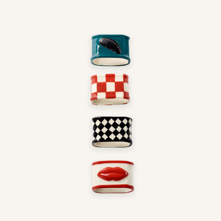 Chessboard Napkin Rings Set